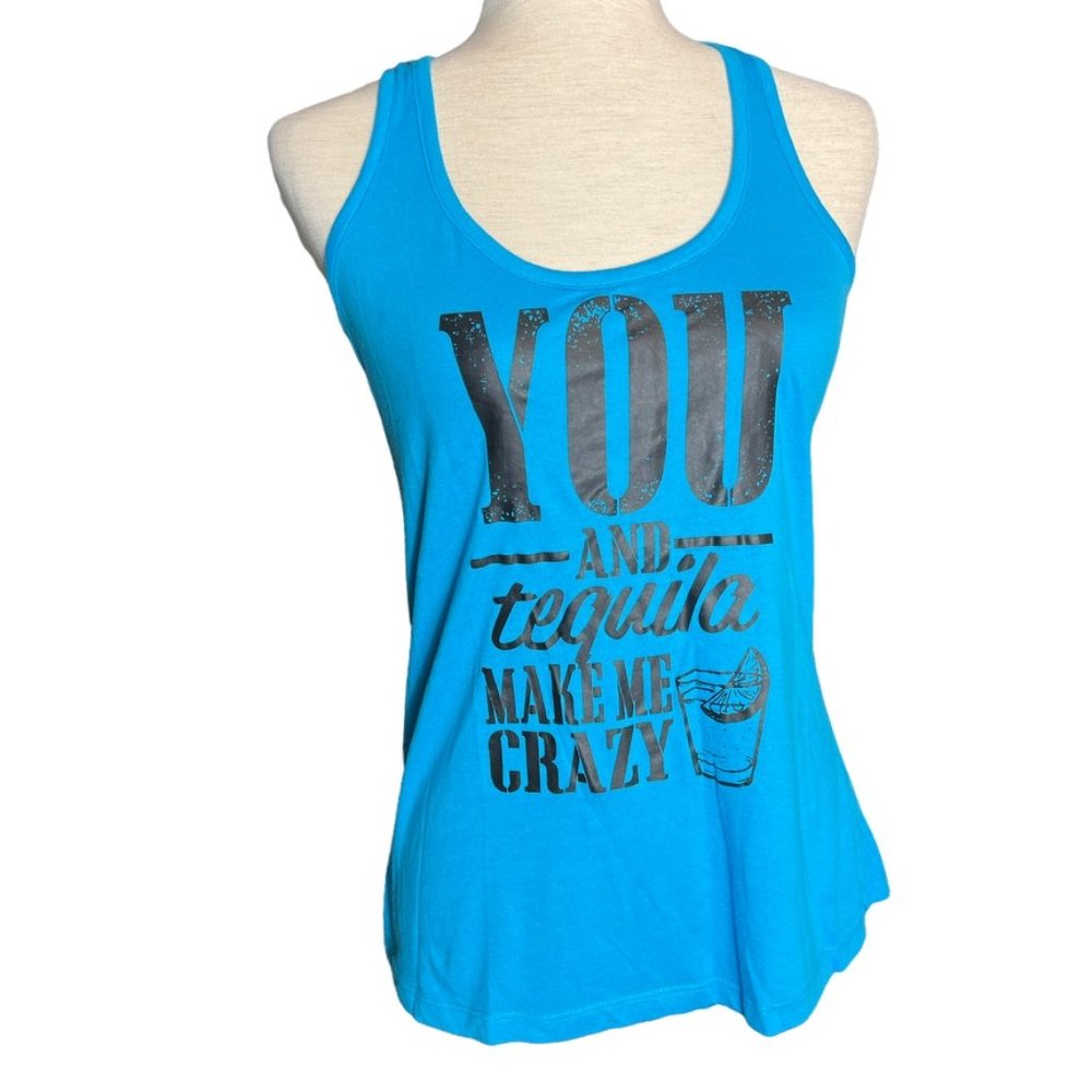 YOU AND TEQUILA MAKE ME CRAZY blue tank top Size Small EUC